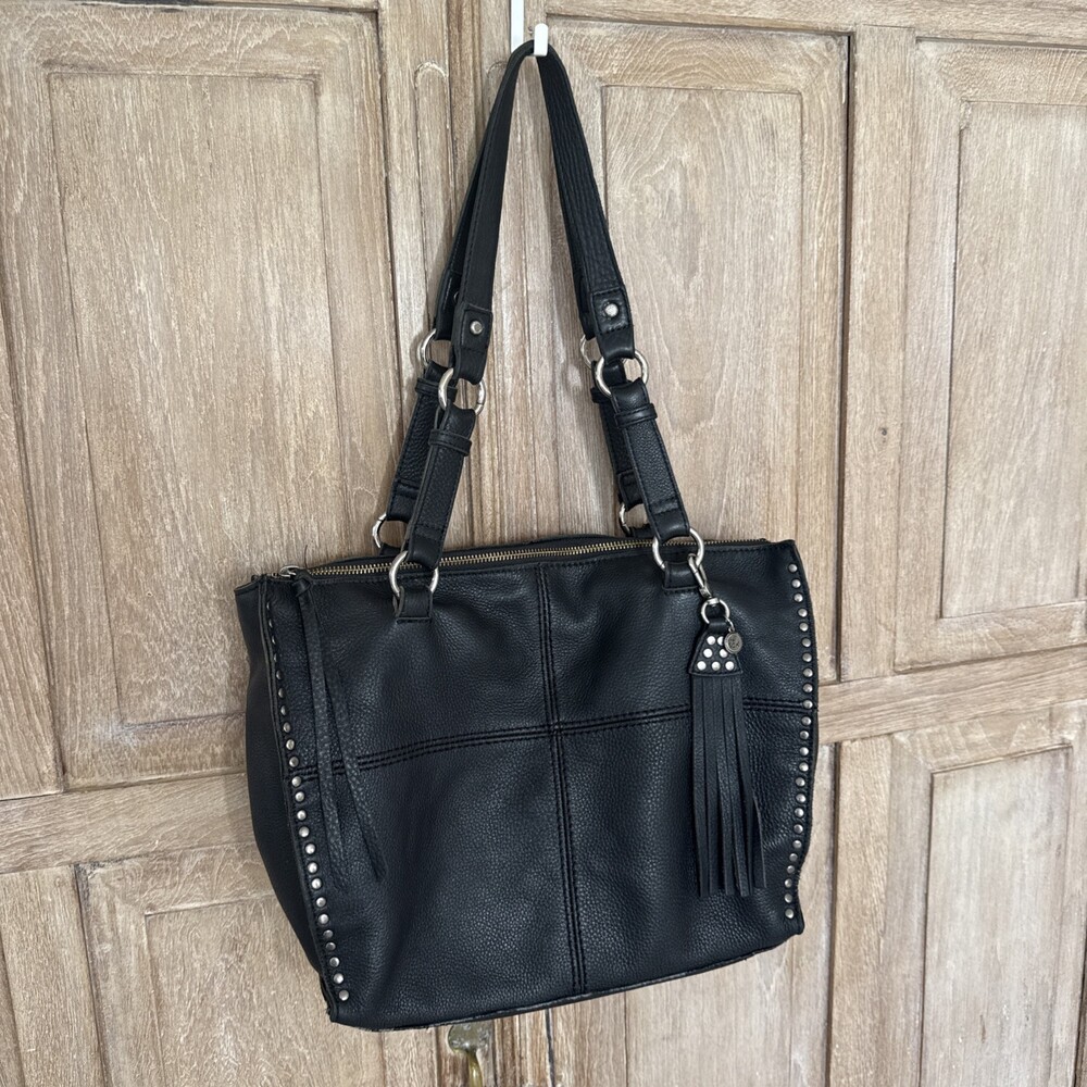 The Sak Silverlake Black Leather Studded Fringe Tote Bag Boho Western Shoulder